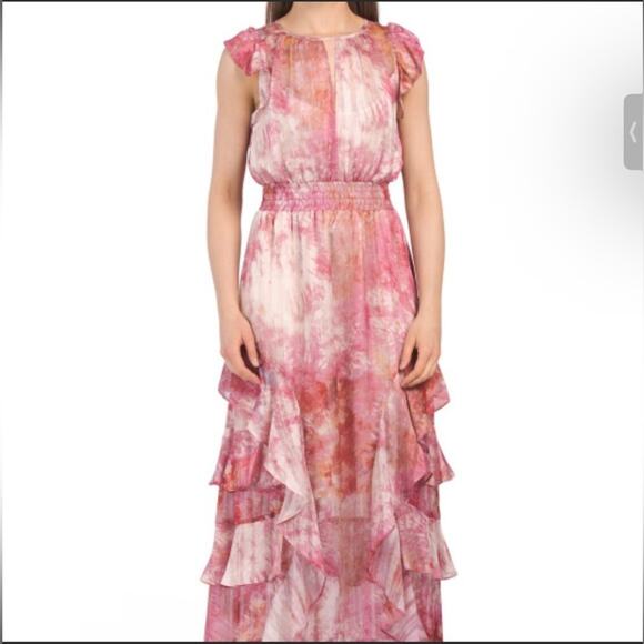 RACHEL Rachel Roy Pink Tie Dye Flutter Sleeve "Issa" Maxi Dress size 6 - Picture 5 of 8